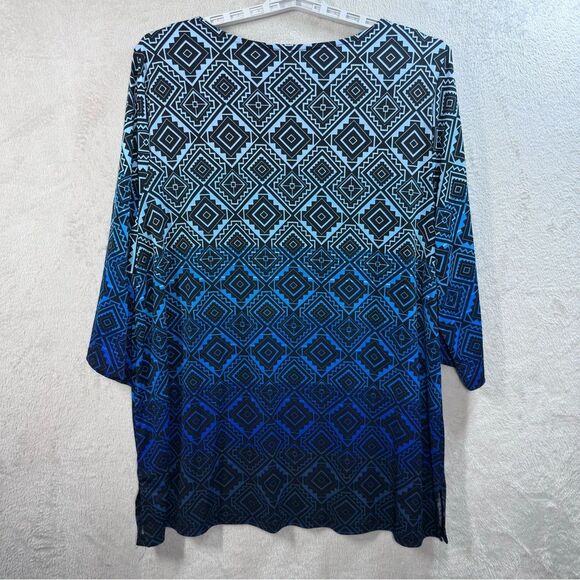 CJ Banks Slinky Flowy Tunic Stretch Blue Printed Ombré‎ 3/4 Sleeves Women’s 2X - Picture 7 of 8